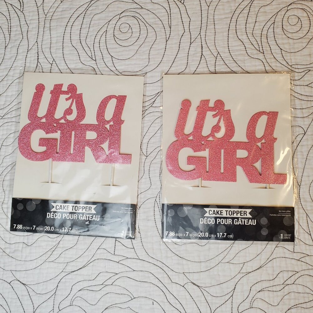 2 Available "It's A Girl" Pink Cake Toppers